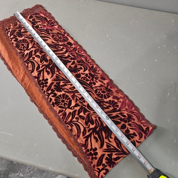 Burnout Velvet Silk Orange Floral Boho Gypsy Indie Y2K Romantic Lace Trim Scarf - Picture 5 of 6